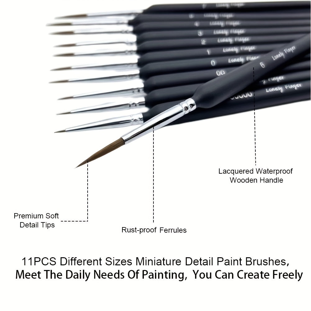 11pcs Detail Paint Brushes Extra Fine Tips Professional Art Set Micro Watercolor