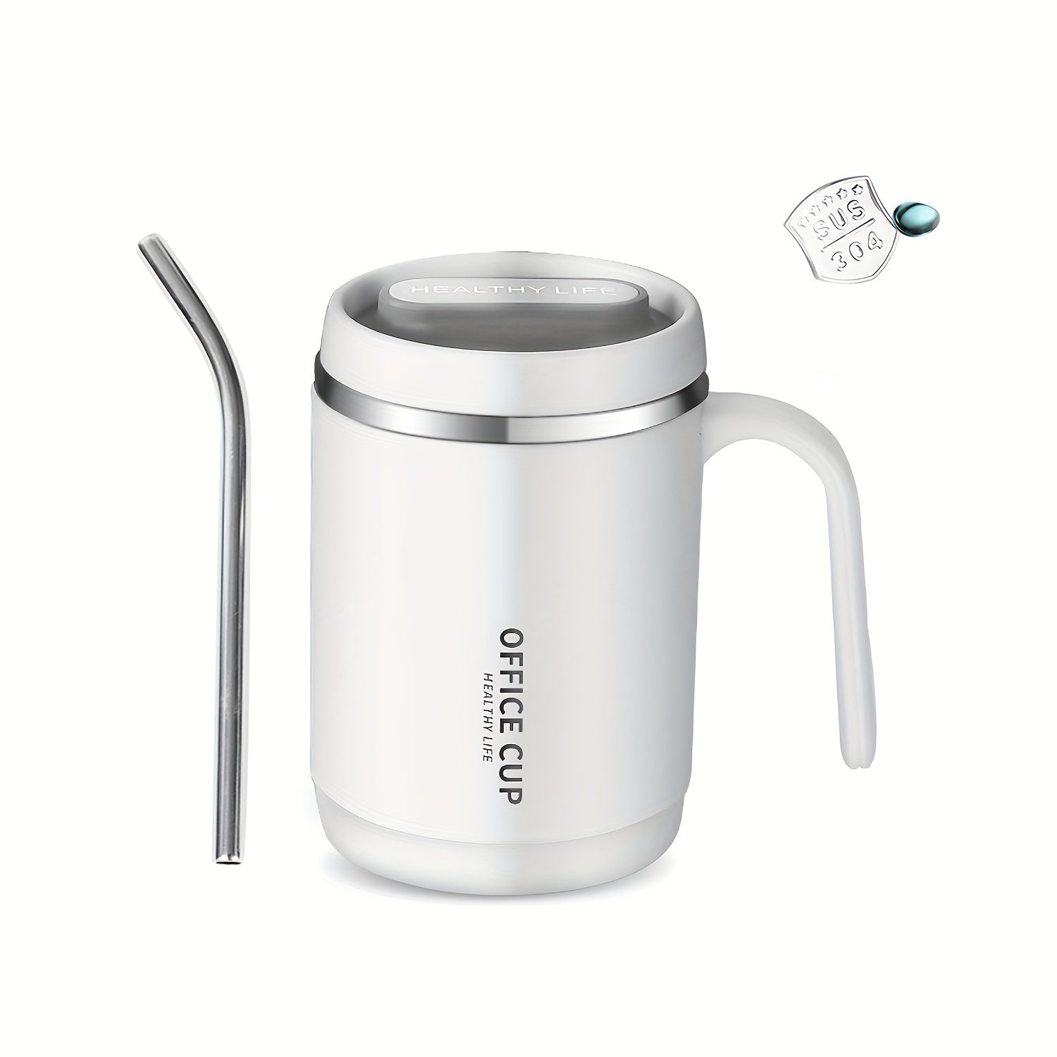 Large Capacity Stainless Steel Water Cup With Cover And Straw