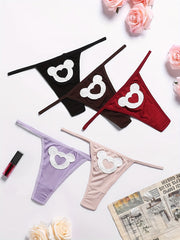 5pcs Heart Pattern Thongs Sexy Intimates Panties Women's Lingerie