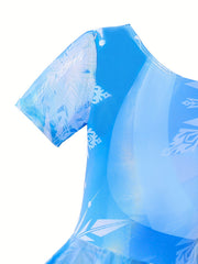 Girls Snowflake Gymnastics Dress with Cross Back