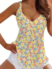 Boho Cami Top Paisley Print V Neck Stretch Cami Top