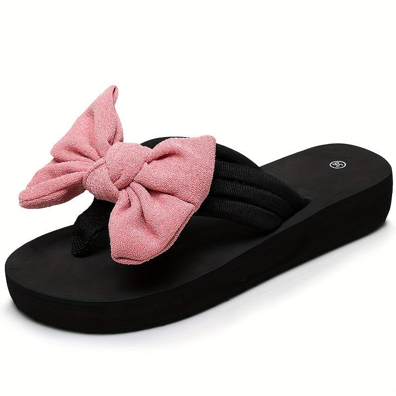 Women's Bowknot Flip Flops Slip On Flatform Shoes