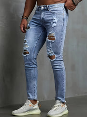 Slim Fit Ripped Jeans Mens Distressed Denim Pants