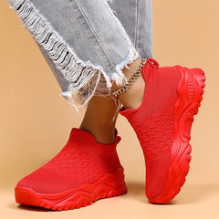 Women's Breathable Knit Platform Sneakers Lace Up Outdoor Shoes