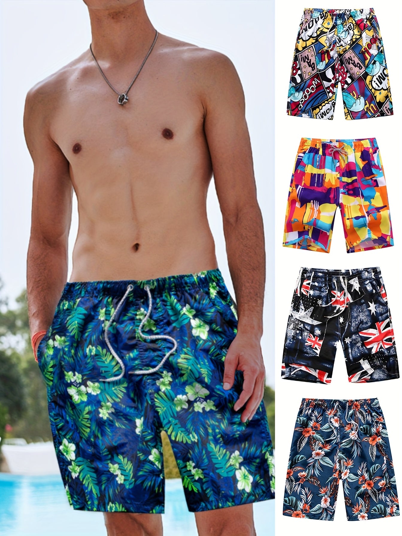 Comics Pattern Men's Swim Trunks Quick Dry Beach Shorts