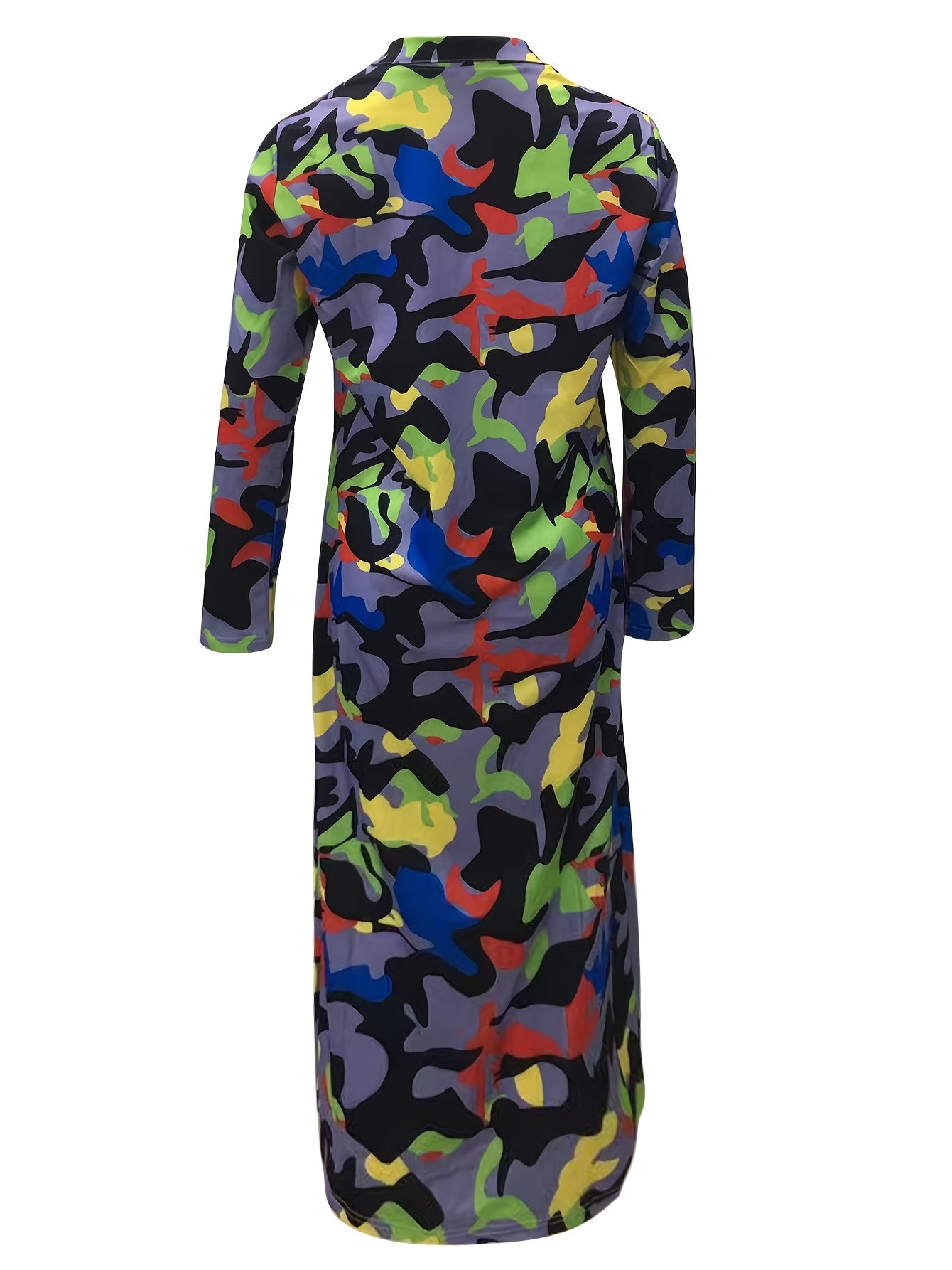Y2K Geo Print Lapel Long Coat Women's Outerwear