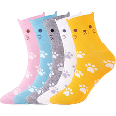 5 Pairs Animal Pattern Socks Cat Ear Geometric 3D Textured Stockings