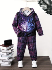 Boys' Galaxy Tiger Pattern Hooded Sweatshirt & Pants Set