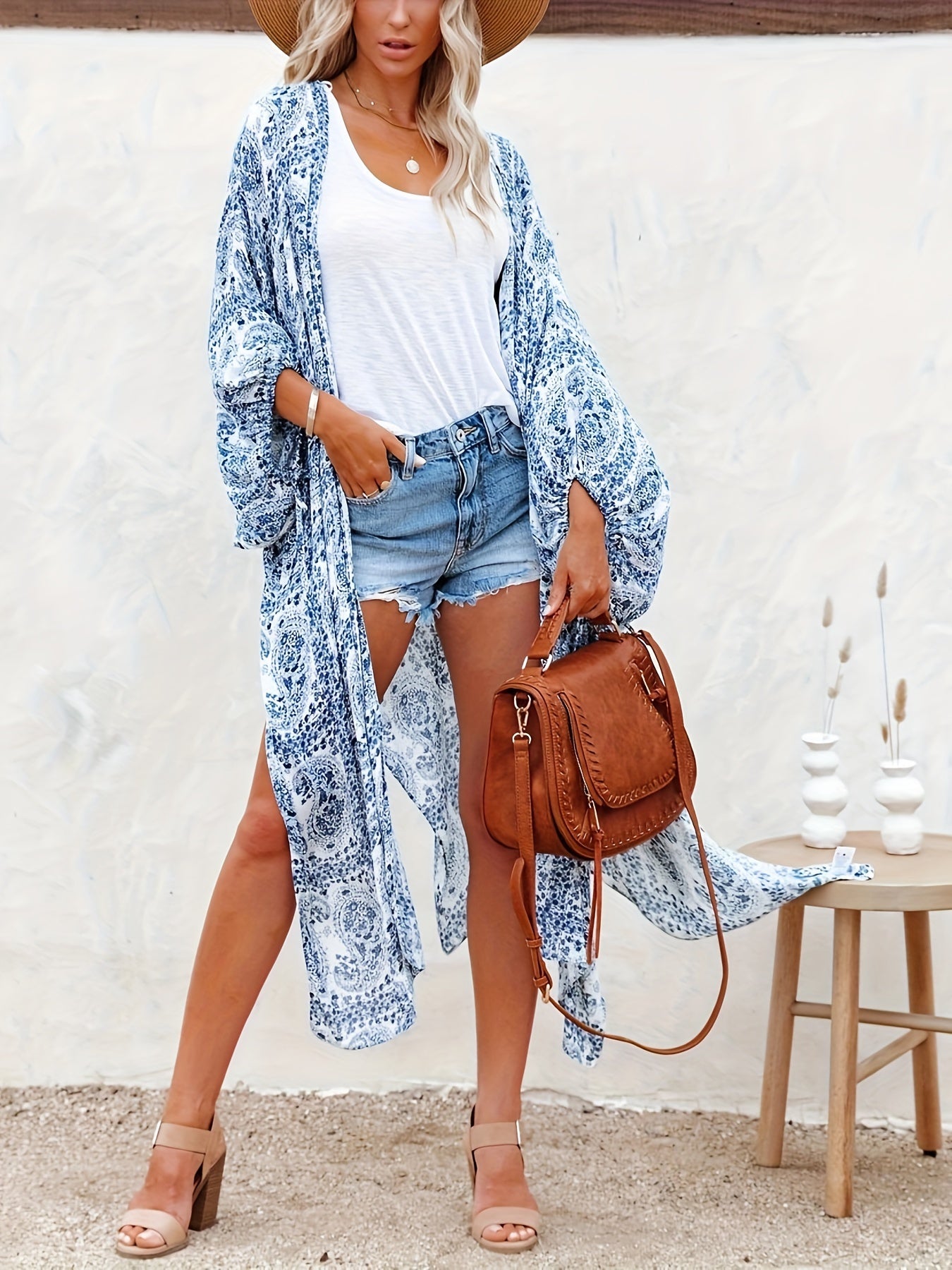 Boho Cover Up Women's Plus Paisley & Scarf Print