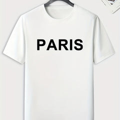 PARIS Pattern Print Men's Sports T-shirt Graphic Tee for Fitness Activities