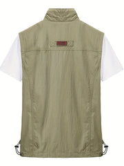 Men's Zipper Pockets Cargo Vest Stand Collar Zip Up Outwear
