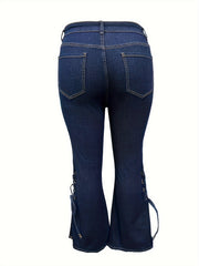 Button Fly Flared Leg Lace Up Side Split Jeans