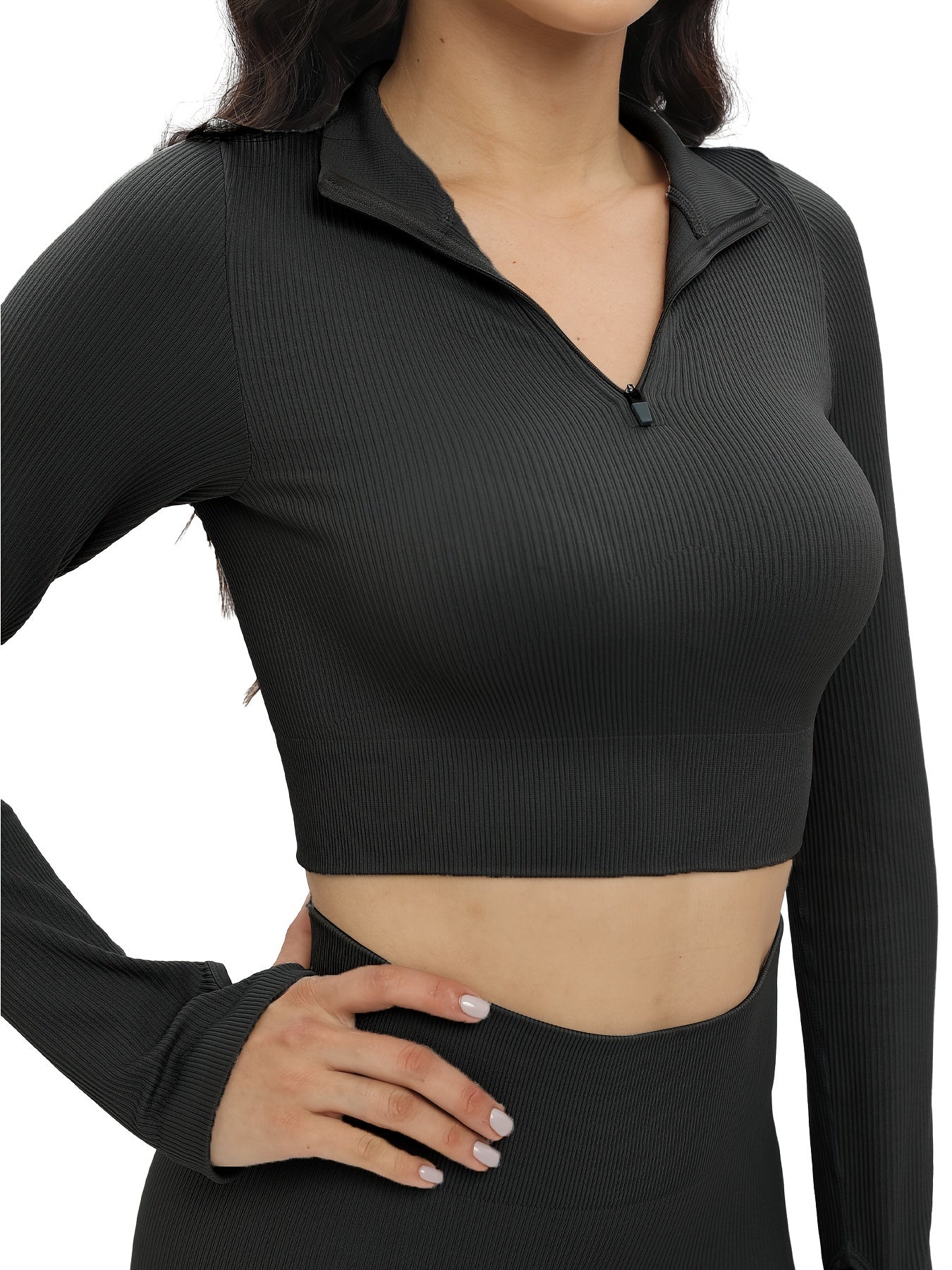 Yoga Set: Zipper Long Sleeve Top & High Stretch Leggings