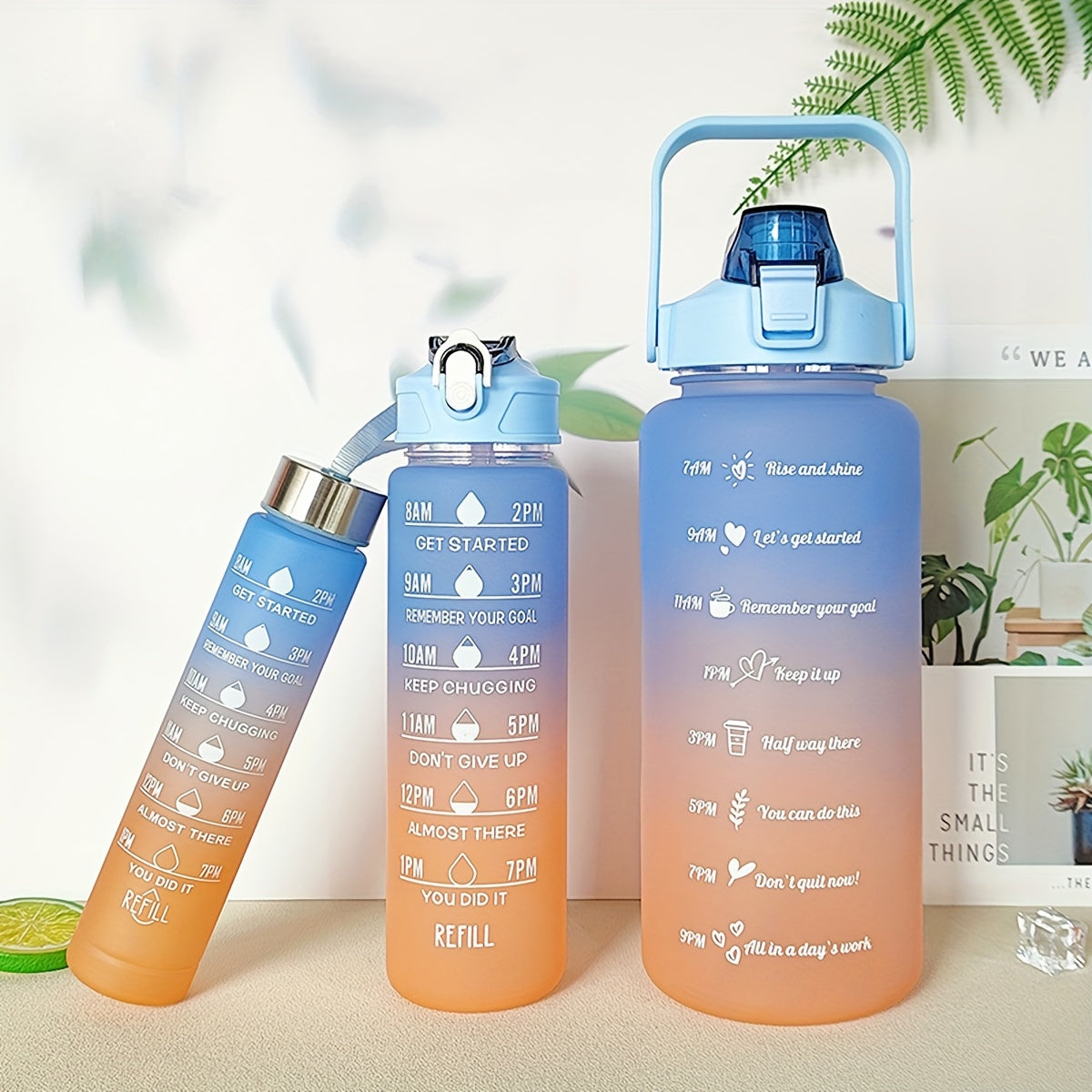 3pc Set Plastic Water Bottles High Temp Resistant Gradient Portable Outdoor