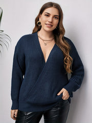 V Neck Long Sleeve Pullover Sweater Medium Stretch