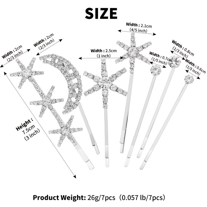 Crystal Hair Pins Metal Rhinestone Hair Bands 7pcs
