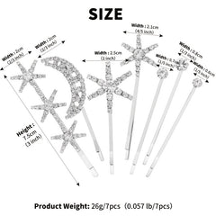 Crystal Hair Pins Metal Rhinestone Hair Bands 7pcs