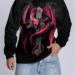 Dragon Print Sweatshirt Men's Casual Graphic Crew Neck Pullover Sweatshirt