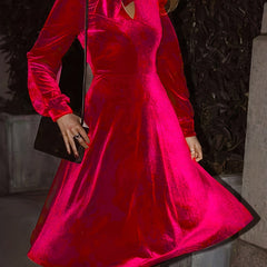 Velvet Cut Out Front Long Sleeve Formal Dress