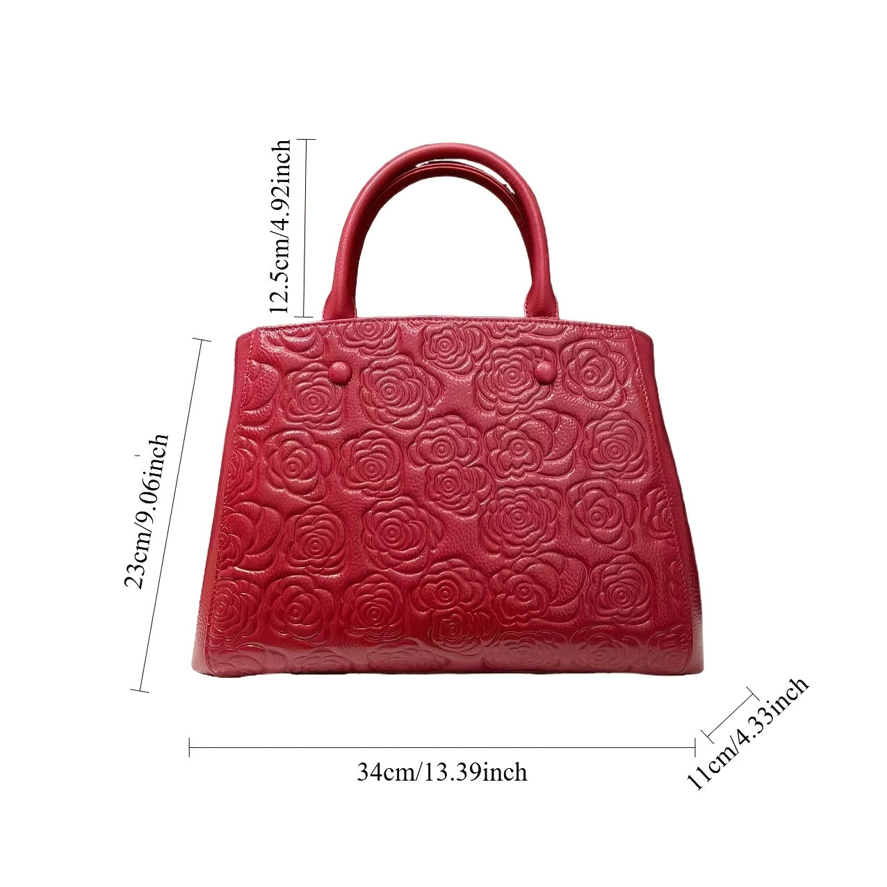 Floral Embossed Leather Tote Bag with Zipper Closure