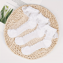 3 Pairs of Mid-tube Lace Cotton Girl's Socks