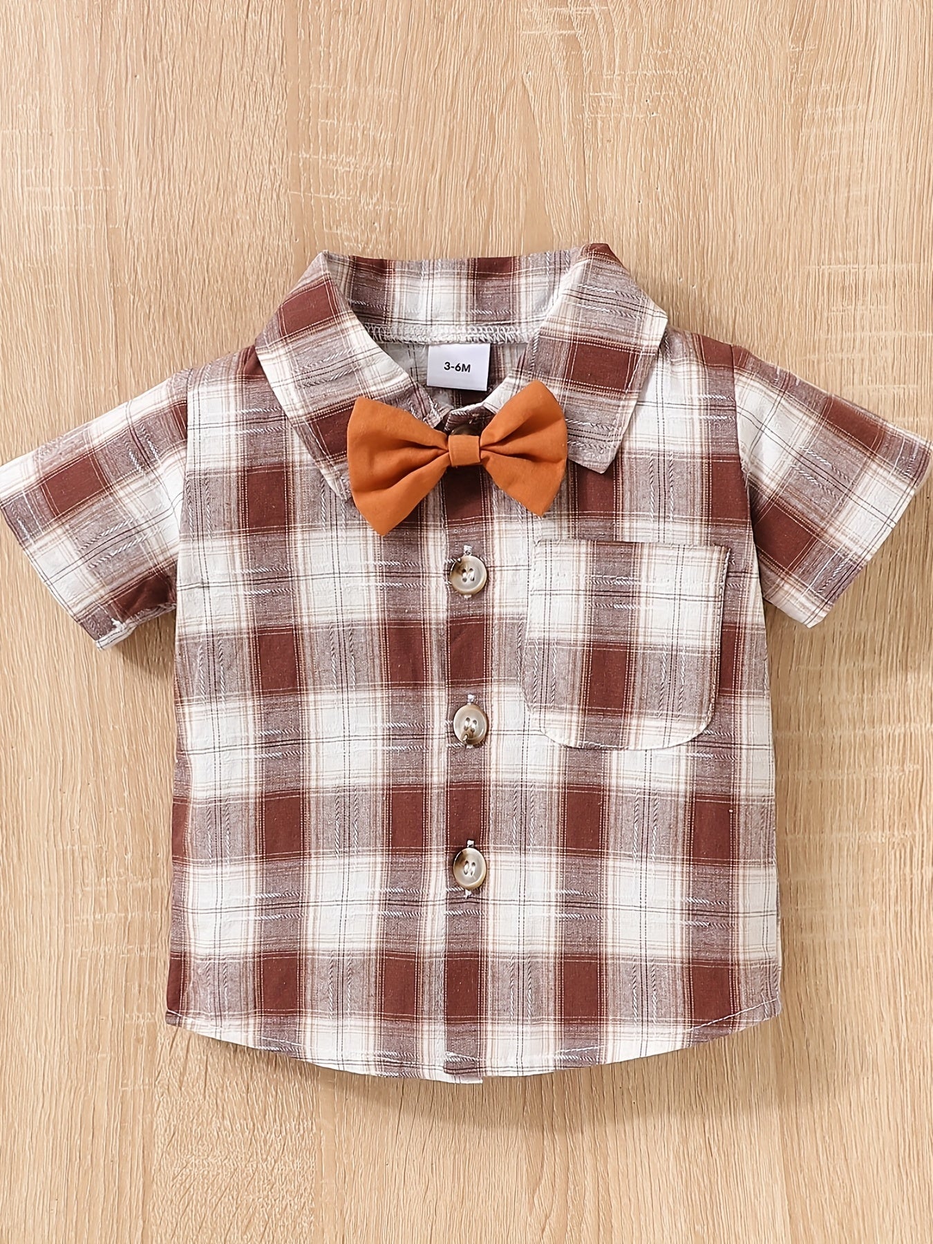 Boy's Plaid Shirt & Short Bi Pants Set Handsome Party Dress Up
