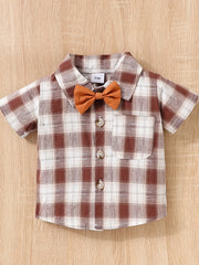 Boy's Plaid Shirt & Short Bi Pants Set Handsome Party Dress Up