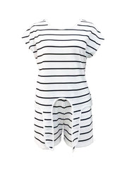 Striped Print Casual Two piece Set Tie Front Short Sleeve Tops & Wide Leg Shorts