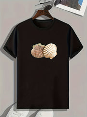 Seashell Pattern Print Men's Comfy Sports T-shirt Graphic Tee for Fitness