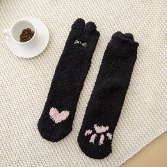 4 Pairs Heart Print Fuzzy Warm Women's Socks Stockings