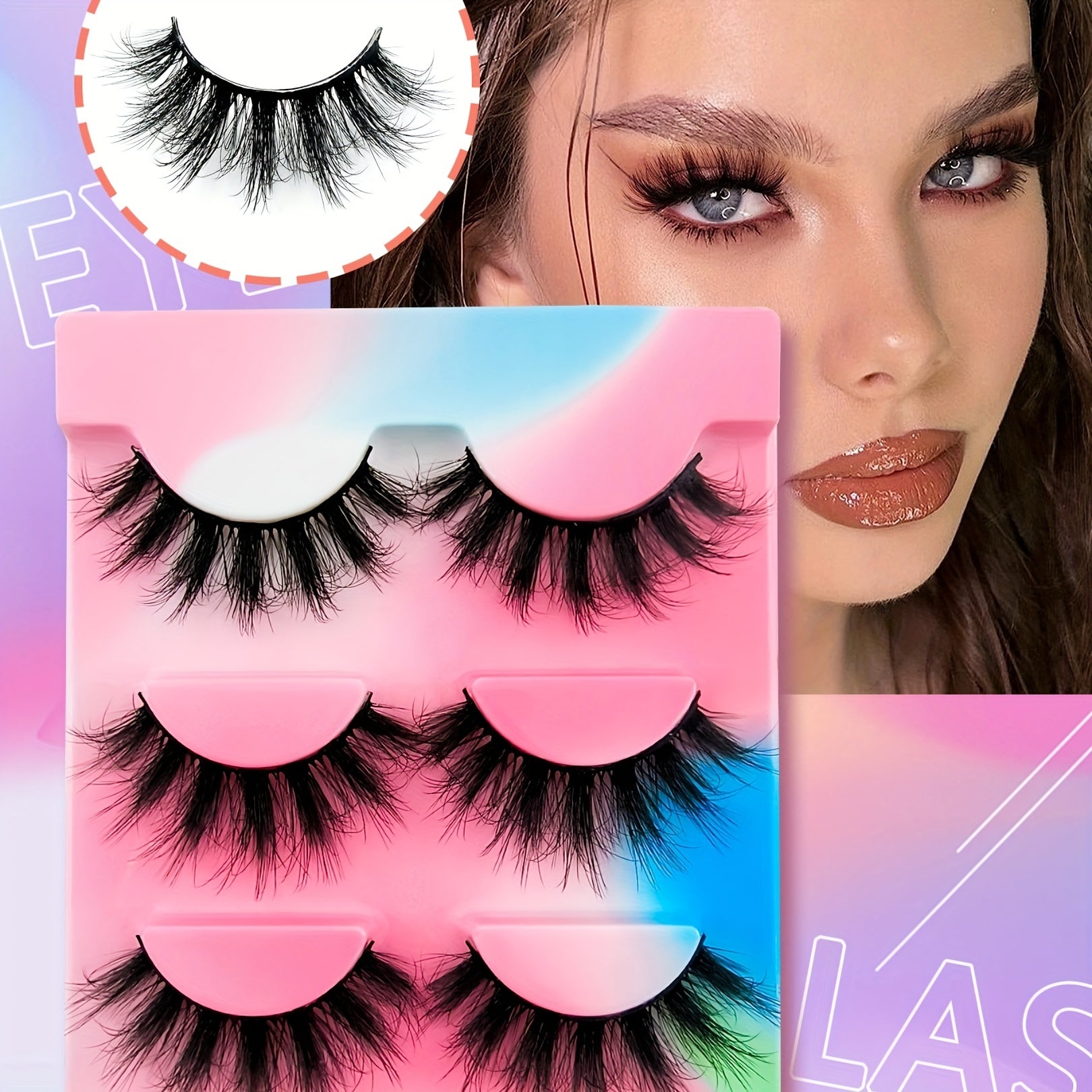 3 Pairs Thick Cluster Fluffy False Eyelashes D Curl