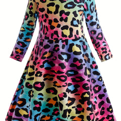 Leopard Print Long Sleeve Dress for Party