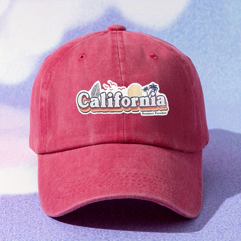CALIFORNIA Beach Printed Baseball Cap Cotton Washed Distressed Dad Hat