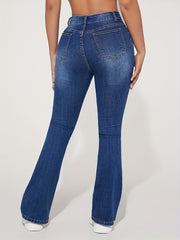 High Rise Flare Leg Jeans Distressed Bell Bottom Denim Pants