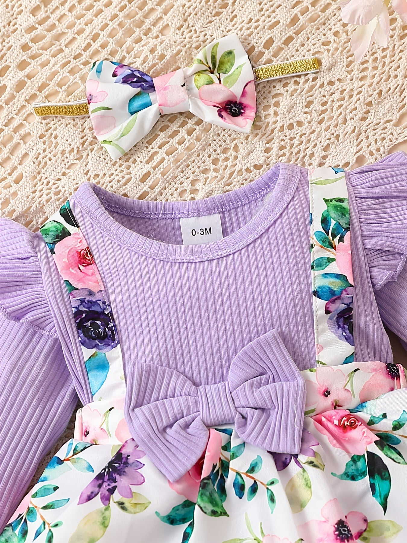 Baby Girls Floral Romper Headscarf Set