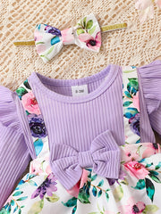 Baby Girls Floral Romper Headscarf Set