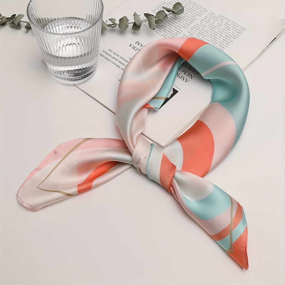 Wavy Block Bandana Satin Neckerchief Neck Tie Square Scarf Women
