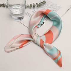 Wavy Block Bandana Satin Neckerchief Neck Tie Square Scarf Women