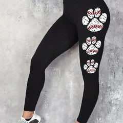 High Waist Dog Paw Print Yoga Leggings Slim Fitted Sports Pants for Women