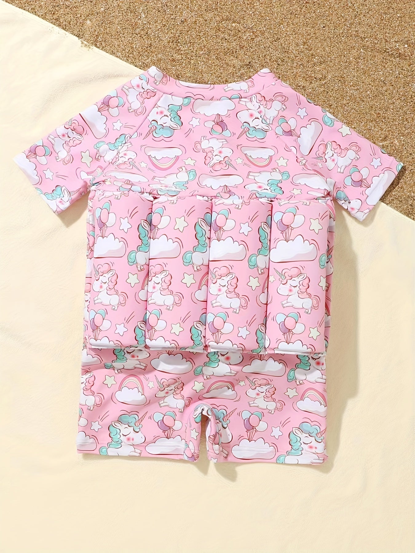 Baby Girls Unicorn Swimsuit Short Sleeve One Piece Buoyancy Summer Clothes