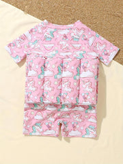 Baby Girls Unicorn Swimsuit Short Sleeve One Piece Buoyancy Summer Clothes