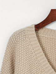 Casual Sweater Solid Bat Sleeve V Neck Stretch Jumper