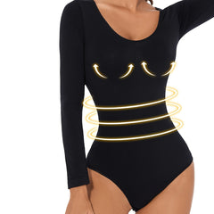 Sexy Basic Slim Bodysuit Round Neck Long Sleeve Waist Bodycon Bodysuit