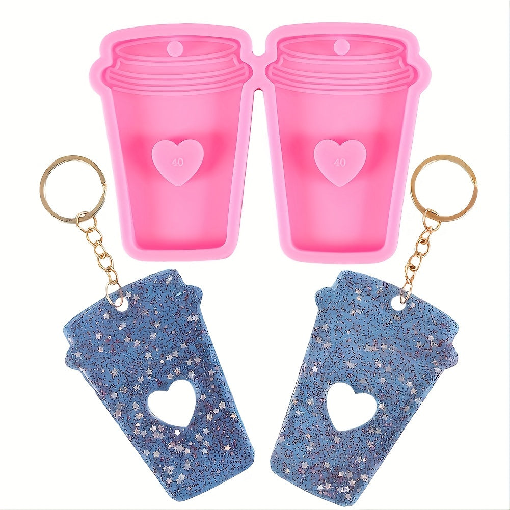 Heart Cutout Resin Milk Tea Cups Keychain Mold