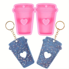 Heart Cutout Resin Milk Tea Cups Keychain Mold