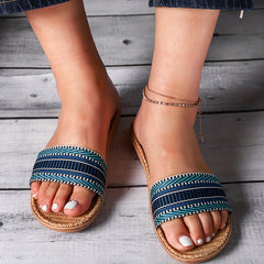 Women's Colorblock Knit Sandals Non slip Flat Slides Shoes