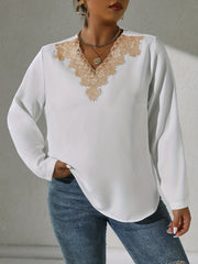 Colorblock Lace V-Neck Top
