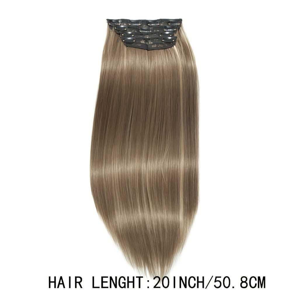 Long Straight Clip In Hair Extensions Synthetic Hair Pieces Natural Look