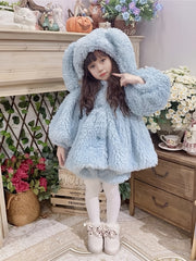 Girl's Rabbit Ear Hooded Coat & Shorts Set Soft Casual Outfits