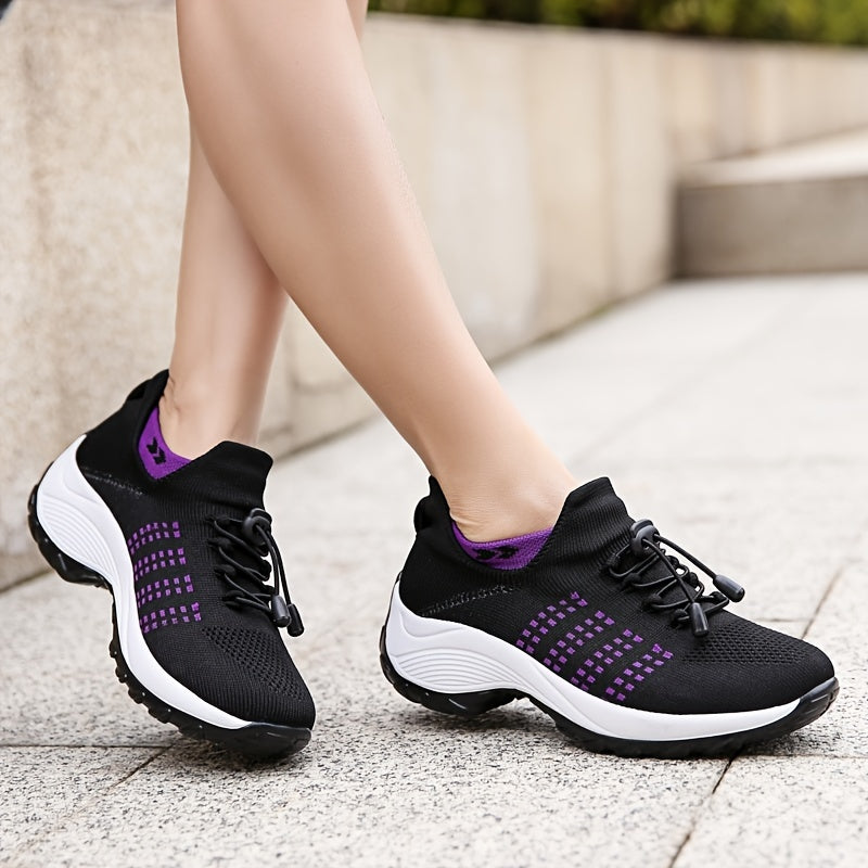 Women's Lightweight Knit Socks Shoes Low Top Lace Up Breathable Casual Shoes